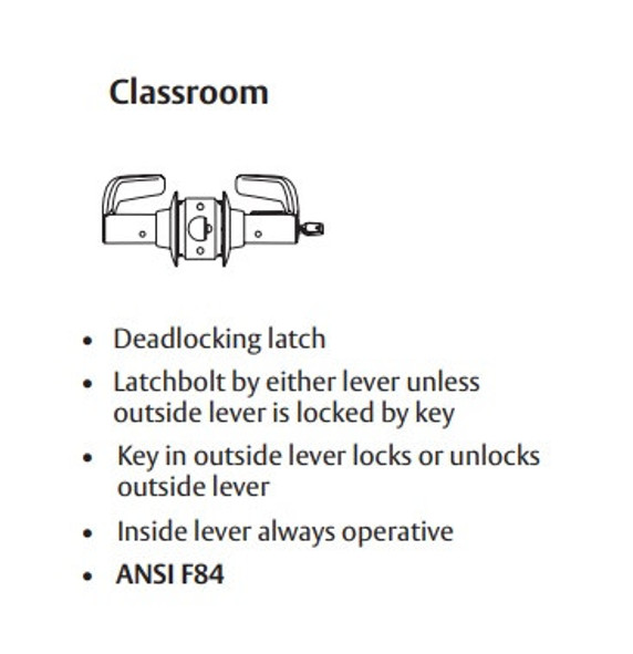 Sargent 2860-7G37 LL Classroom Cylindrical Lever Lock, Accepts Large Format IC Core (LFIC)