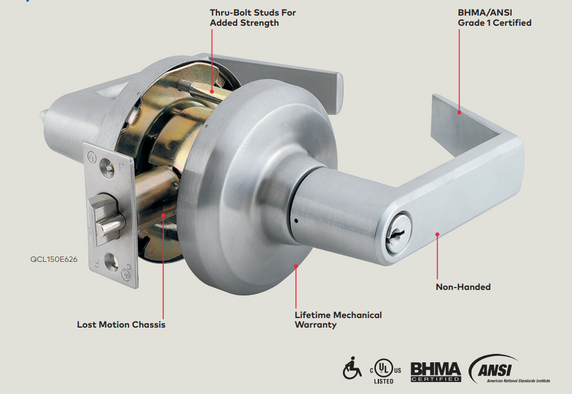 Stanley QCL140 A 626 Heavy Duty Privacy Cylindrical Lock, Slate Lever, Satin Chrome Finish