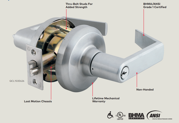 Stanley QCL150 M 626 Heavy Duty Entry/Office Cylindrical Lock, Summit Lever, Satin Chrome Finish