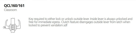 Stanley QCL160 M 626 Heavy Duty Classroom Cylindrical Lock, Summit Lever, Satin Chrome Finish