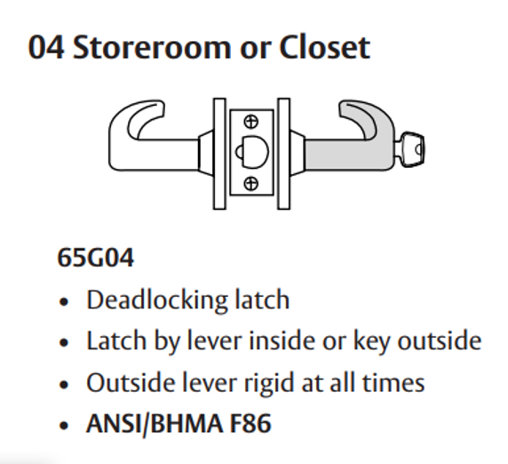 Sargent 2860-65G04 KL Storeroom or Closet Cylindrical Lever Lock, Accepts Large Format IC Core (LFIC)