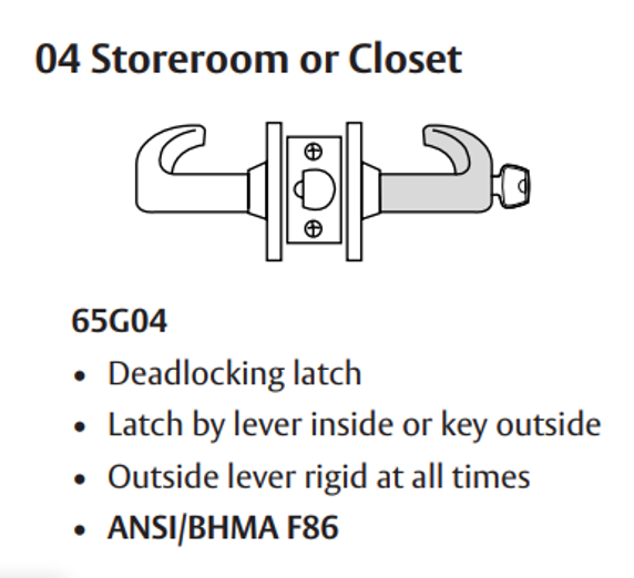 Sargent 2870-65G04 KB Storeroom or Closet Cylindrical Lever Lock, Accepts Small Format IC Core (SFIC)