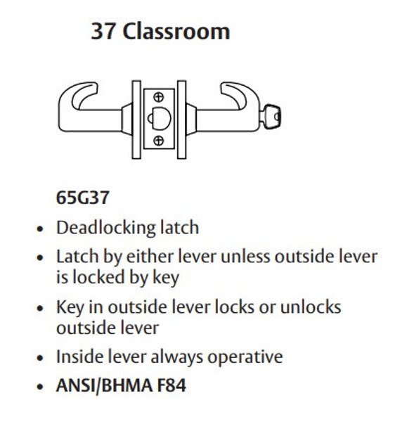 Sargent 28-65G37 KB Classroom Cylindrical Lever Lock