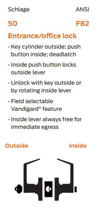 Schlage ALX50J BRK Grade 2 Entrance/Office Lever Lock, Accepts FSIC Full Size Interchangeable Core