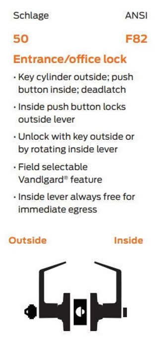 Schlage ALX50L BRK Grade 2 Entrance/Office Lever Lock, Less Conventional Cylinder