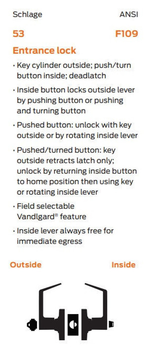 Schlage ALX53L LAT Grade 2 Entrance Lever Lock, Less Conventional Cylinder