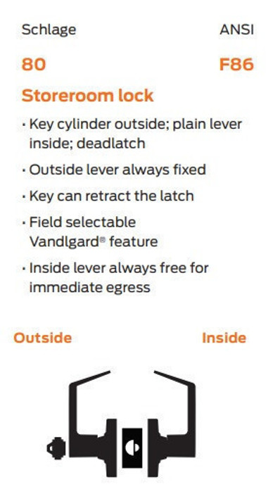 Schlage ALX80J RHO Grade 2 Storeroom Lever Lock, Accepts FSIC Full Size Interchangeable Core