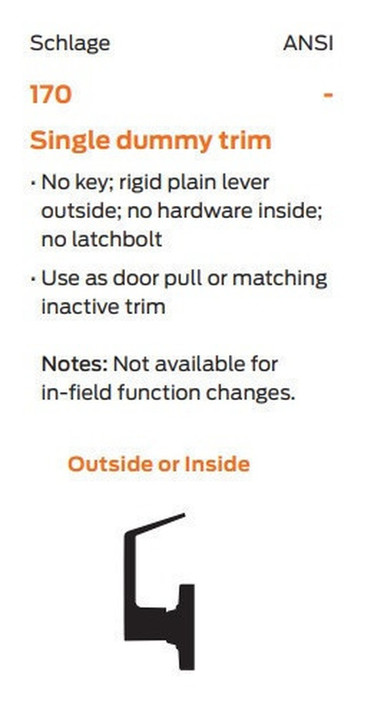 Schlage ALX170 TLR 626 Grade 2 Single Dummy Lever Lock, Satin Chrome Finish