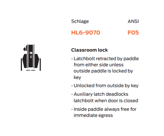 Schlage HL6-9070 Hospital Push/Pull Mortise Latch, Classroom Function