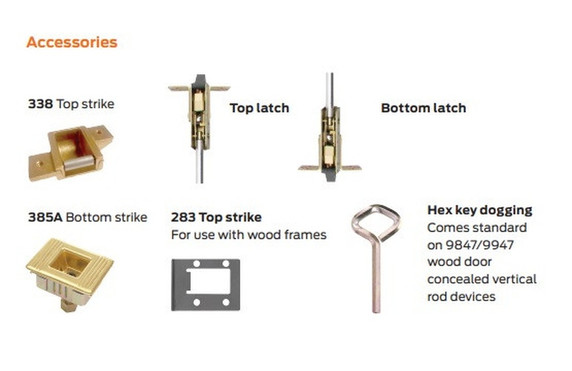 Von Duprin 9847WDCEO Concealed Vertical Rod Device, For Wood Doors