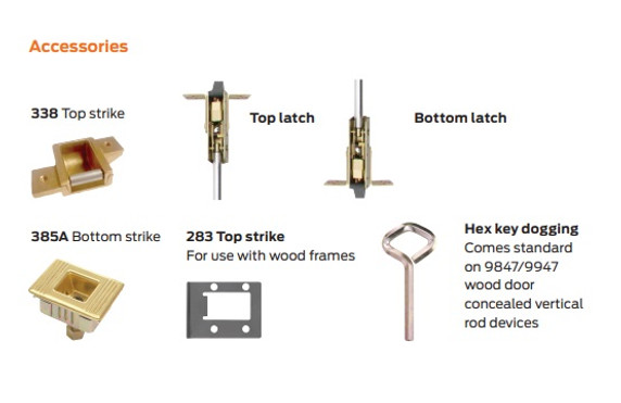 Von Duprin 9847WDCEO Concealed Vertical Rod Device, For Wood Doors