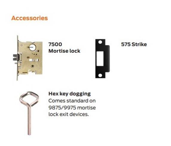 Von Duprin 9875EO Mortise Lock Panic Exit Device, Smooth Case