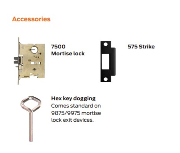 Von Duprin 9875EO Mortise Lock Panic Exit Device, Smooth Case