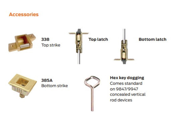 Von Duprin EL9847EO Concealed Vertical Rod Device, Electric Latch Retraction