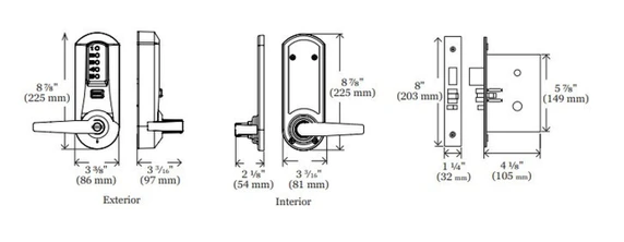Kaba Simplex 5067BWL Pushbutton Mortise Lever Lock, Accepts Best SFIC
