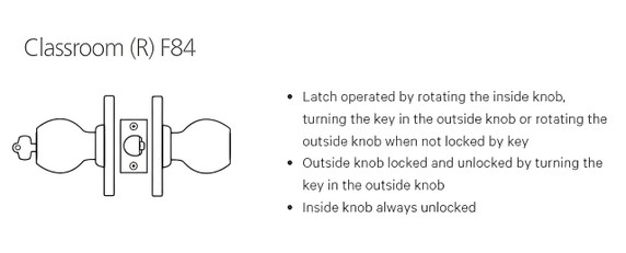 BEST 8K37R4CS3626 Grade 1 Classroom Cylindrical Knob Lock, Satin Chrome