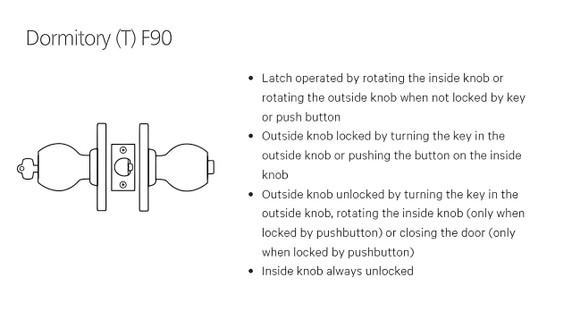 BEST 8K37T4ASTK626 Grade 1 Dormitory Cylindrical Knob Lock, Satin Chrome