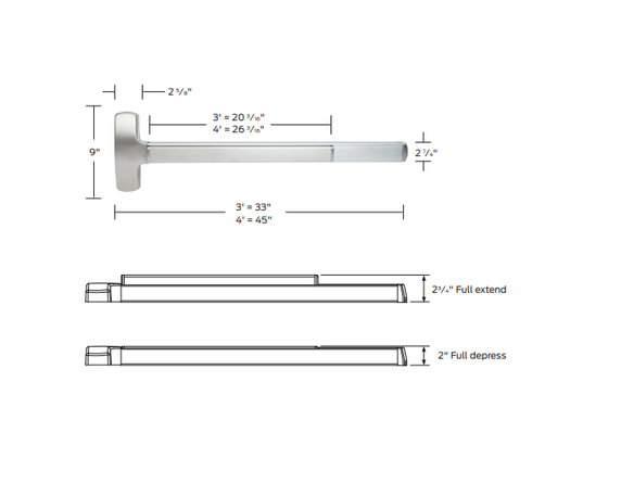 Falcon CD-25-R EO 26D Cylinder Dogging Rim Panic Exit Device, Exit Only, Satin Chrome Finish