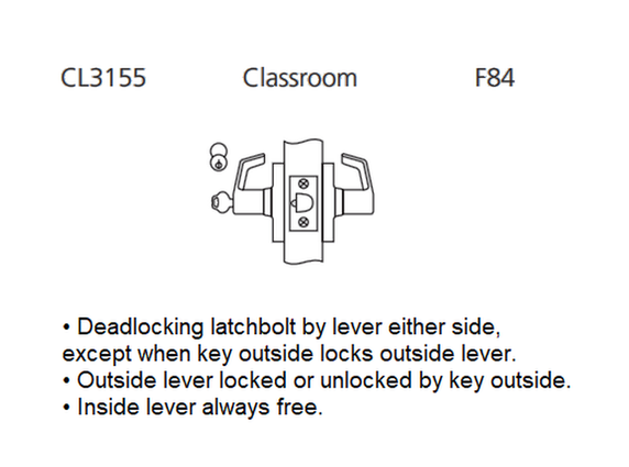Corbin Russwin CL3155 PZD Grade 1 Classroom Vandal Resistance Cylindrical Lever Lock