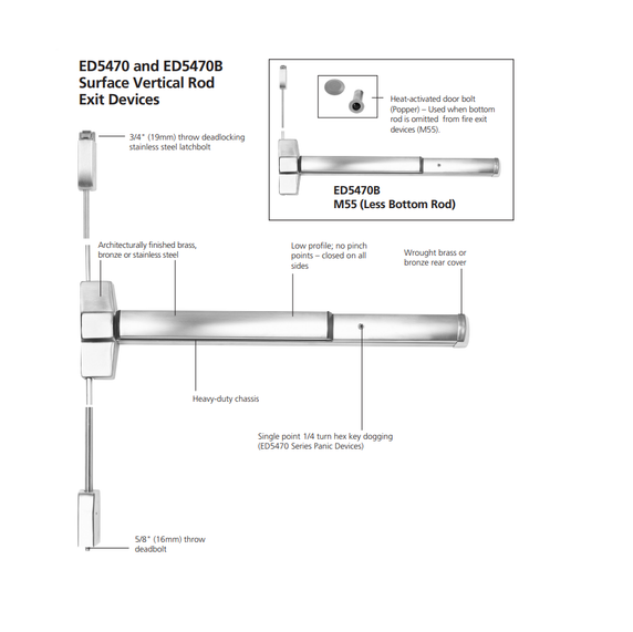 Corbin Russwin ED5470 630 MELR Surface Vertical Rod Exit Device w/ Motorized Latch Retraction