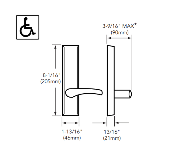 Sargent 704 ETL Night Latch Exit Trim, For Rim and Mortise Devices