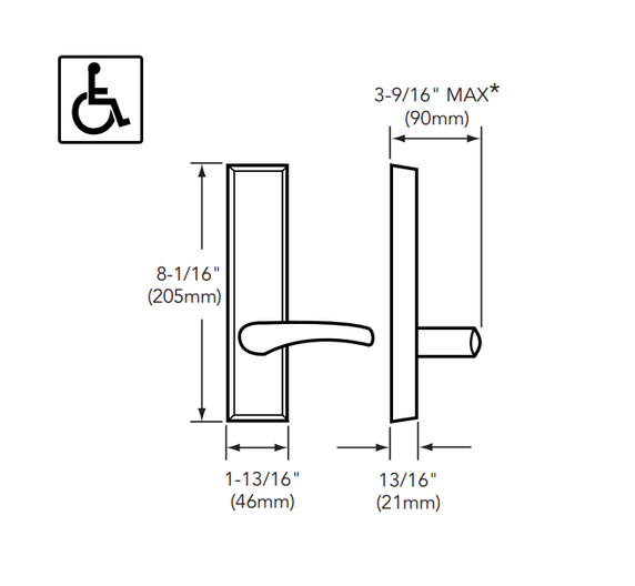 Sargent 743-4 ETL Classroom Freewheeling Exit Trim, For Concealed Vertical Rod Devices