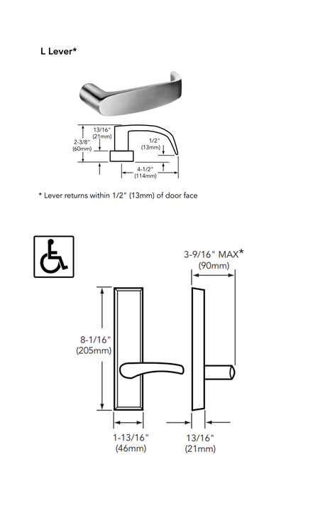 Sargent 12-8815 ETL Fire Rated Rim Exit Device w/ 715-8 ETL Passage Lever Trim