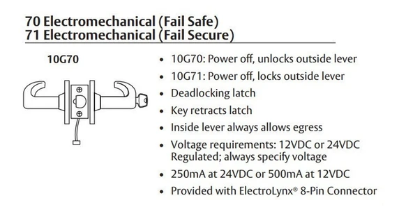 Sargent 10XG71 LP Electromechanical Cylindrical Lever Lock (Fail Secure)