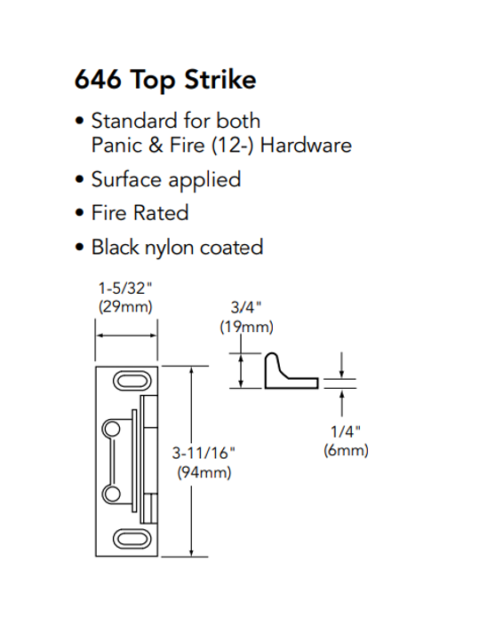 Sargent 1256-NB8713 Fire Rated Top Latch Surface Vertical Rod Exit Device w/ Electric Latch Retraction, Classroom - No trim