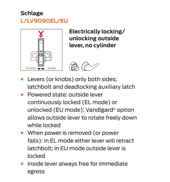 Schlage L9090EL 06B Electrified Mortise Lock, Fail Safe, No Cylinder Override