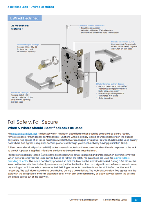 Schlage L9091EU 17B Electrified Mortise Lock, Fail Secure, No Cylinder Override