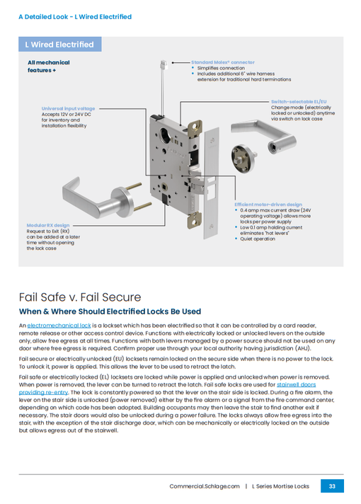 Schlage L9095ELL 03A Electrified Mortise Lock, Fail Safe, w/ Double Cylinder