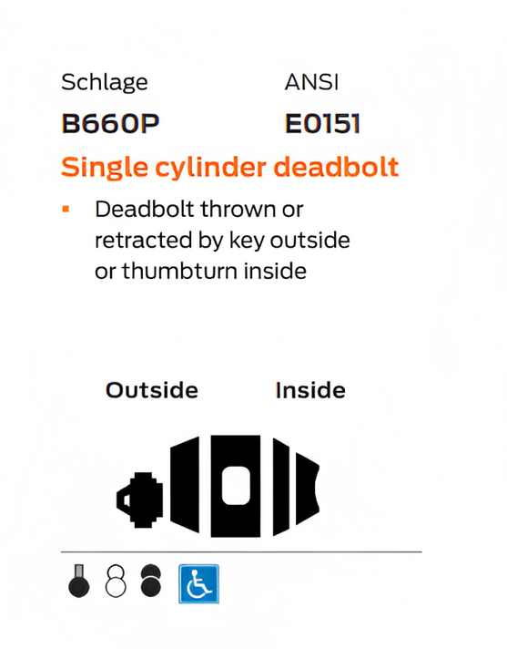 Schlage B660J Single Cylinder Deadbolt, Accepts Full Size Interchangeable Core (FSIC) - Less Core