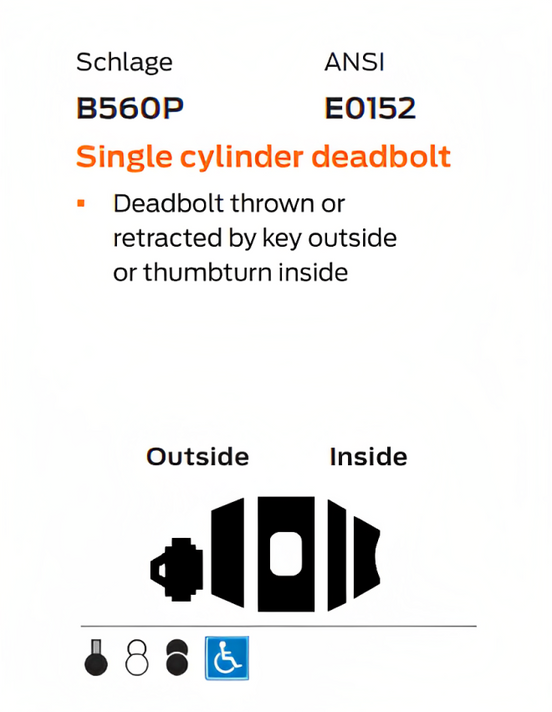 Schlage B560P Single Cylinder Deadbolt