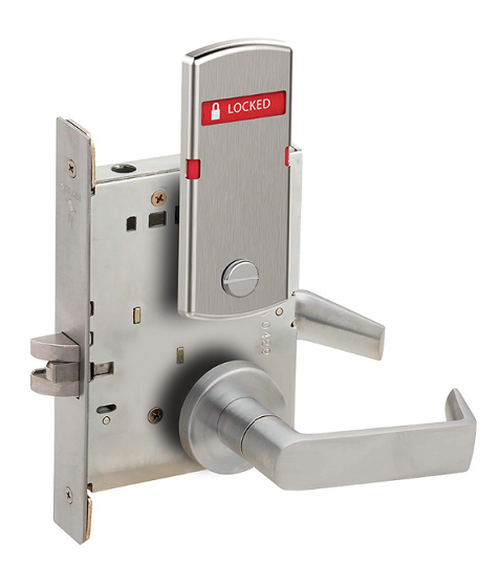Schlage L9044 06A OS-LOC Privacy and Coin Turn Mortise Lock w/ Exterior Locked/Unlocked Indicator