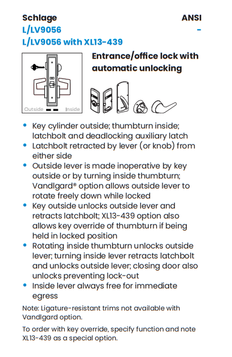 Schlage L9056B 06A OS-OCC Entrance Office with Auto Unlocking Mortise Lock, Exterior Vacant/Occupied Indicator