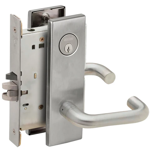 Schlage L9077P 03N Classroom Security Holdback Mortise Lock, w/ 03 Lever and N Escutcheon