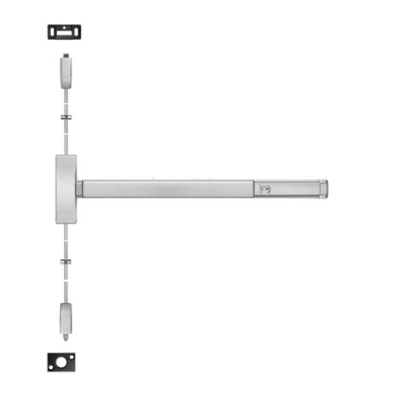 PHI Precision 2208CD Cylinder Dogging Surface Vertical Rod Exit Device, Key Locks/Unlocks Lever/Knob Prep (No Trim)