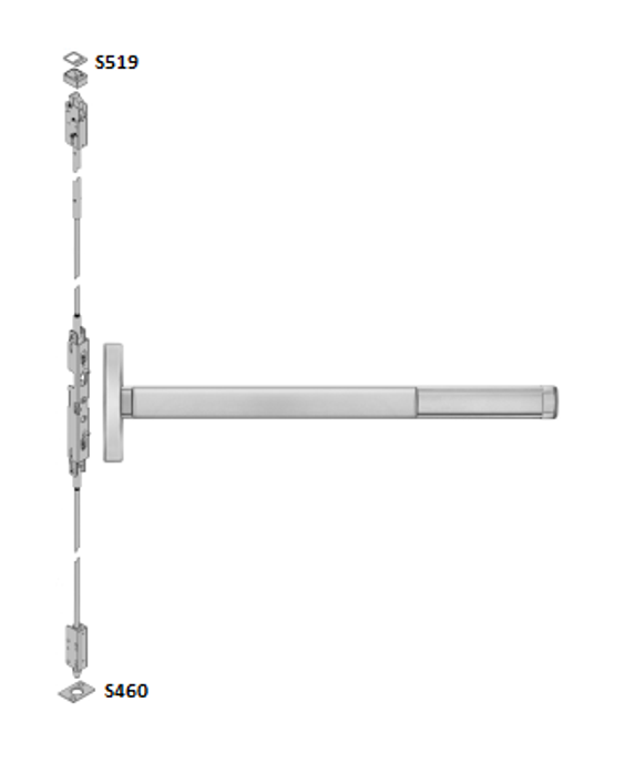 PHI Precision FL2602 Fire Rated Narrow Stile Concealed Vertical Rod Exit Device, Dummy Trim Prep