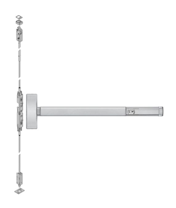 PHI Precision 2808CD Cylinder Dogging Concealed Vertical Rod Exit Device, Key Locks/Unlocks Lever/Knob Prep (No Trim)