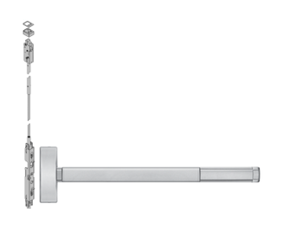 PHI Precision FL2814LBR Fire Rated Concealed Vertical Rod Exit Device, Less Bottom Rod, No Cylinder Lever/Knob Always Active Prep (No Trim)