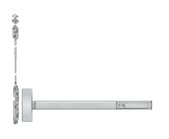 PHI Precision 2808LBRCD Cylinder Dogging Concealed Vertical Rod Exit Device, Less Bottom Rod, Key Locks/Unlocks Lever/Knob Prep (No Trim)