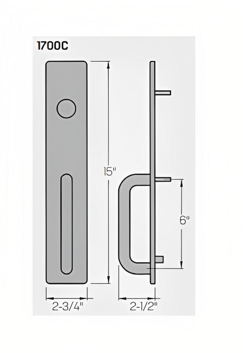PHI Precision 1703C Wide Stile Key Retracts Latchbolt, "C" Design Pull