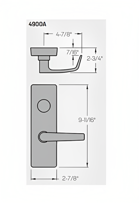 PHI Precision M4903A Wide Stile Key Retracts Latchbolt, "A" Lever Design, Requires 1-1/4" Mortise Type Cylinder