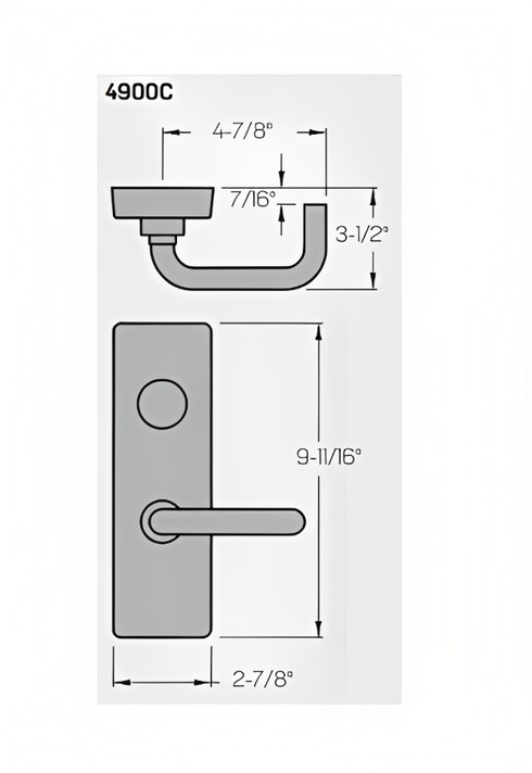 PHI Precision M4908C Wide Stile Key Controls Lever, "C" Lever Design, Requires 1-1/4" Mortise Type Cylinder
