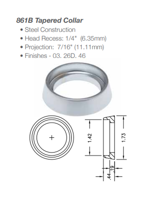 Kaba Ilco 861B Tapered Collar, 1/4" Head Recess, 7/16" Projection