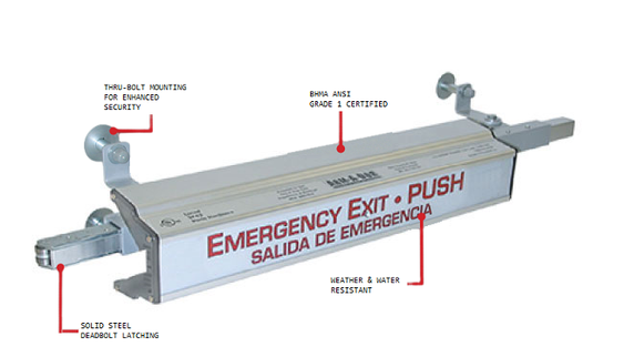 Precision Arm-A-Dor A101-001 Security Exit Device, Automatic Relock, No Alarm, For 3' to 4' Doors