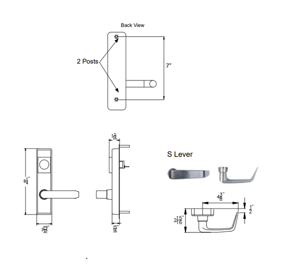 Detex 08BN Key Locks/Unlocks Outside Lever Trim for Value Series Devices