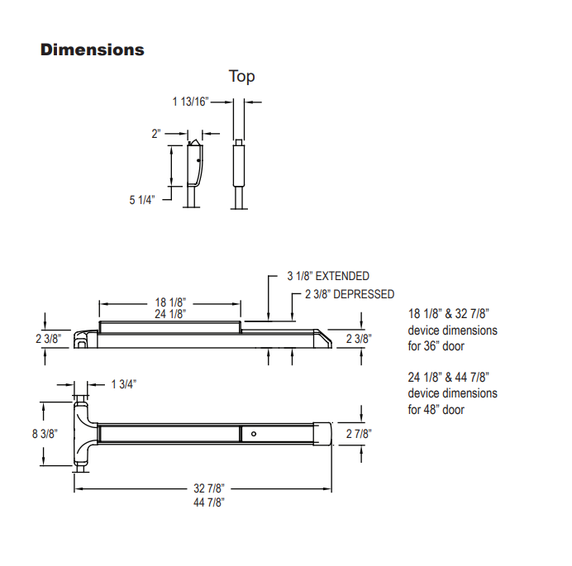 Detex V51 EB CD 628 96 36X96 Value Series Surface Vertical Rod Exit Device w/ Battery Operated Alarm, Cylinder Dogging, Surface Strike, Less Bottom Rod, 36" Device for 96" Door Height