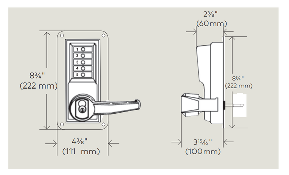 Kaba Simplex LRP1020R Pushbutton Exit Trim w/ Combination and Key Override, Accepts Sargent LFIC, RHR Doors